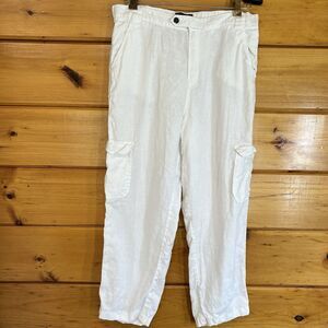 Rachel Zoe White 100% Linen Crop Pants Pockets Large Zip